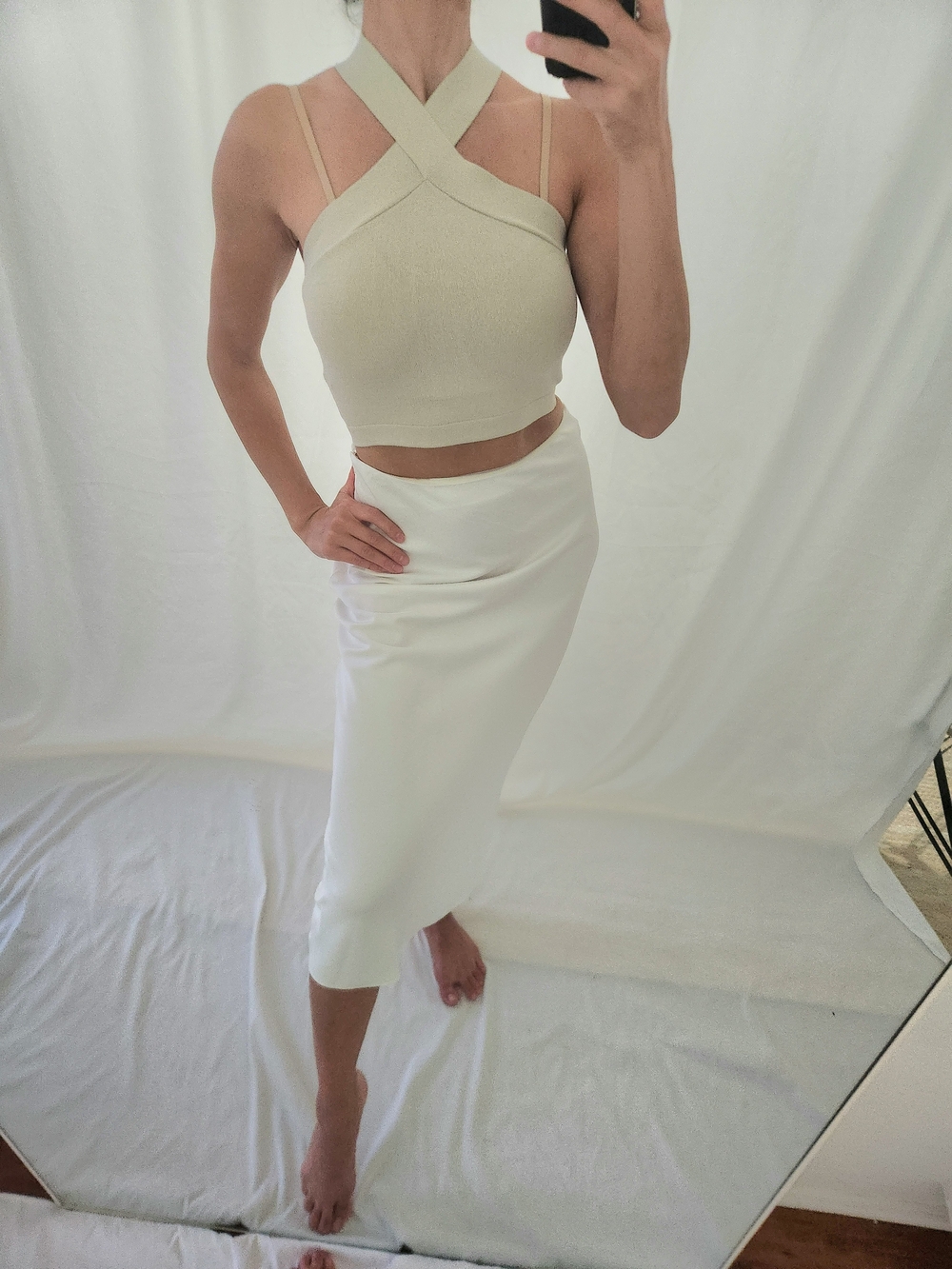 Aritzia Cream Cross-Strap Crop Top